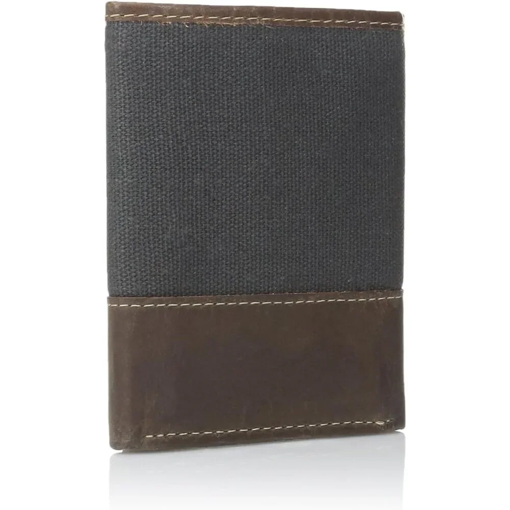 Timberland Men's Canvas & Leather Trifold Wallet, Blue, One Size